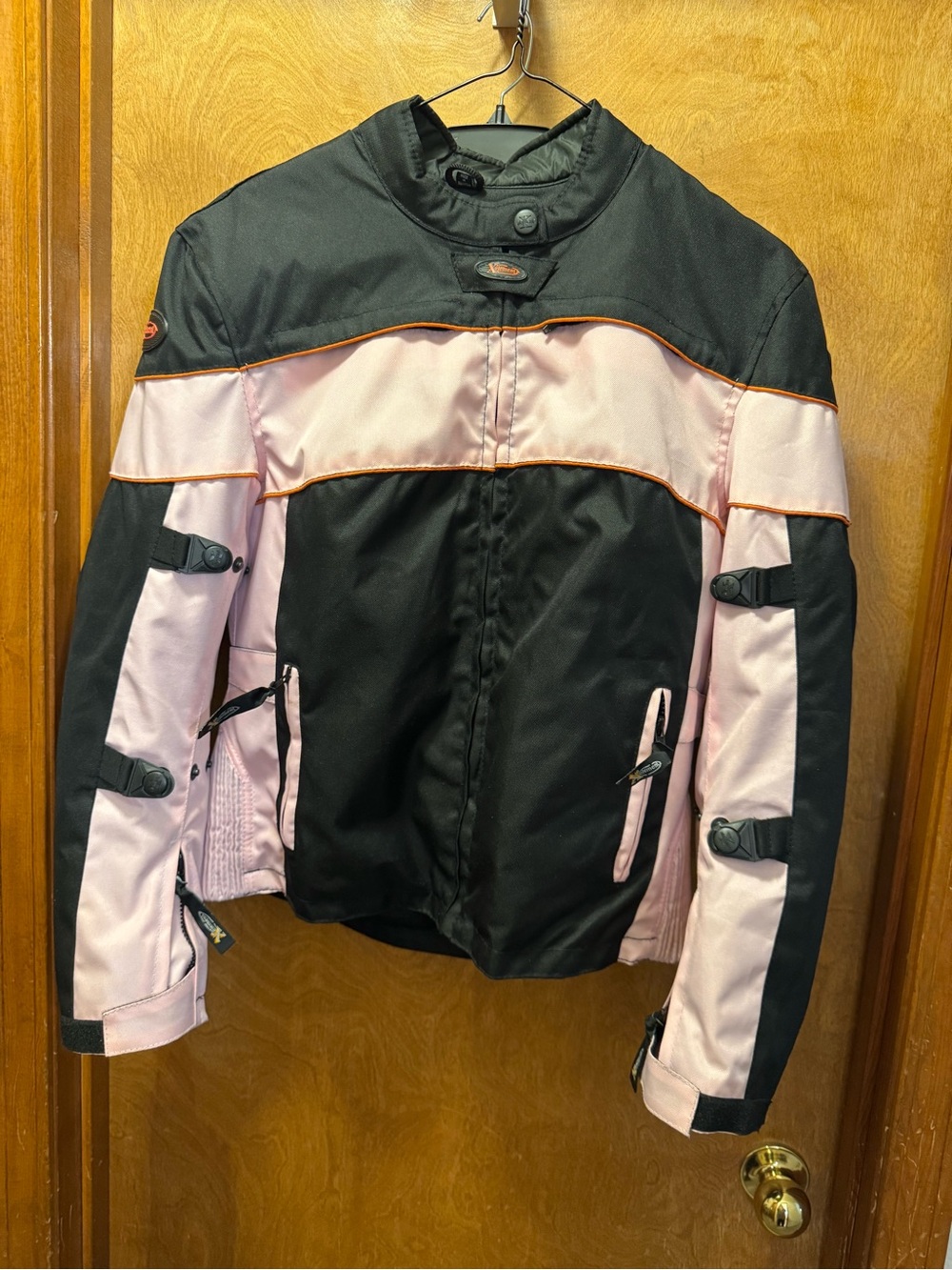 Womens XL Black Pink Long Sleeve Motorcycle Jacket Xelement Armor Colorblock